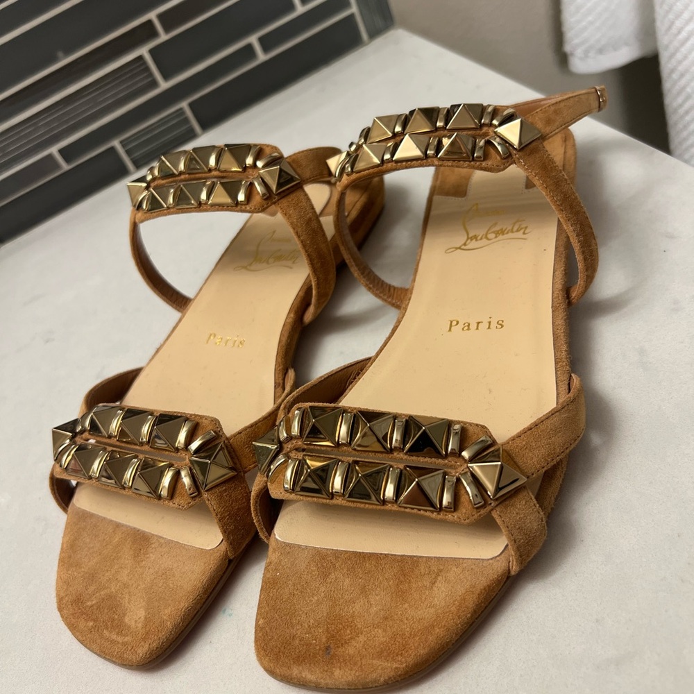 Christian Louboutin Tan Sandals with Gold Accents